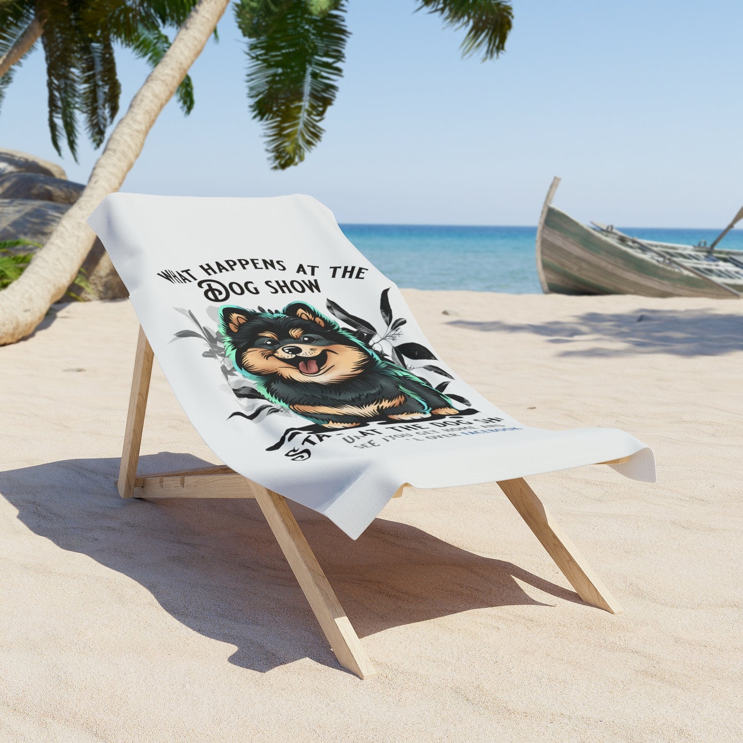 Finnish Lapphund - Stays at the Dog Show - Beach Towel