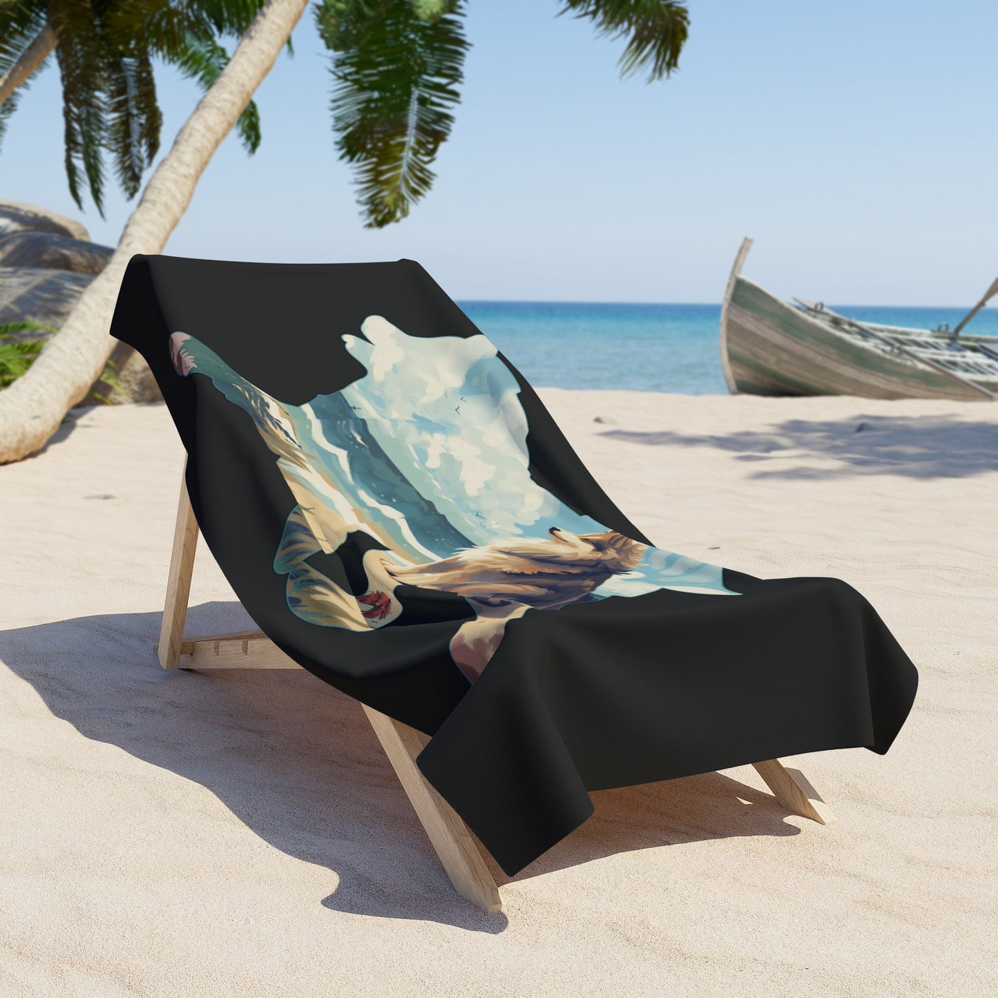 Finnish Lapphund Beach Towel - Beach Double Exposure