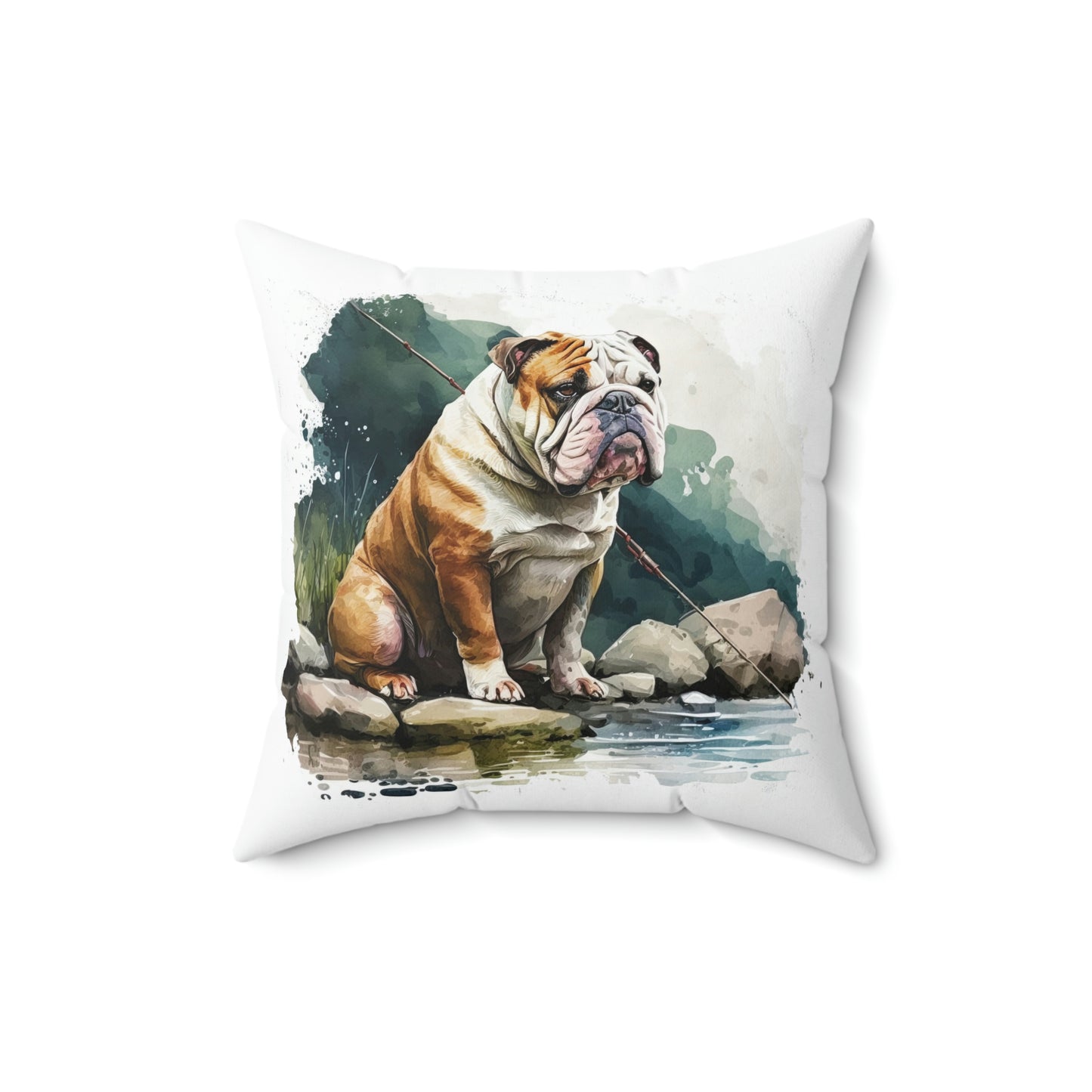English Bulldog (Fishing) Square Pillow