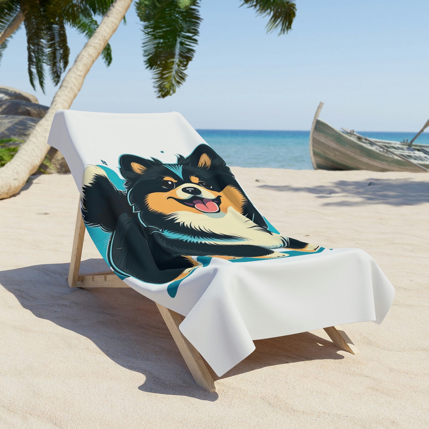Finnish Lapphund - Cartoon #2 - Beach Towel