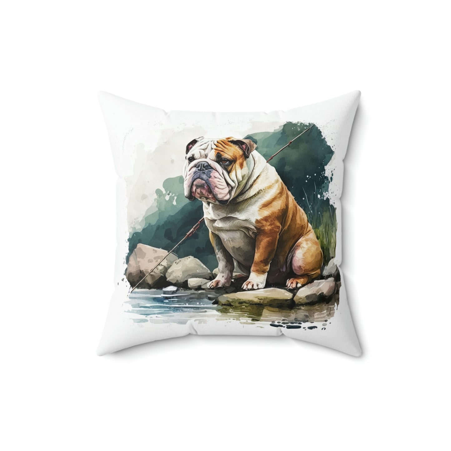 English Bulldog (Fishing) Square Pillow