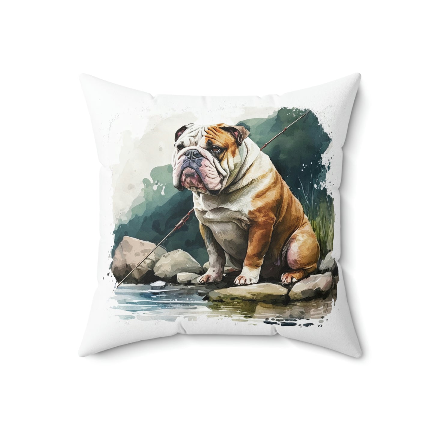 English Bulldog (Fishing) Square Pillow