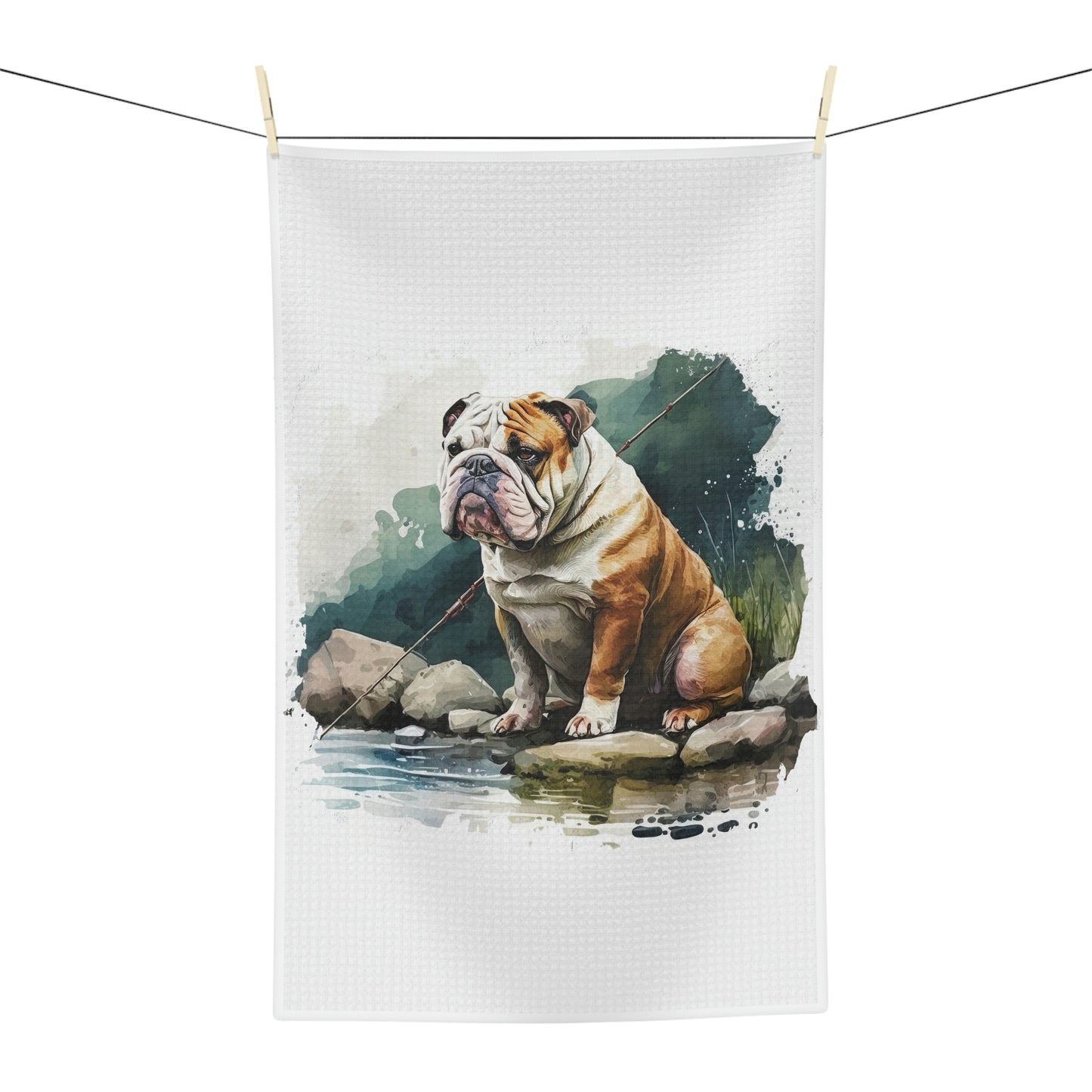 English Bulldog (Fishing) Soft Tea Towel