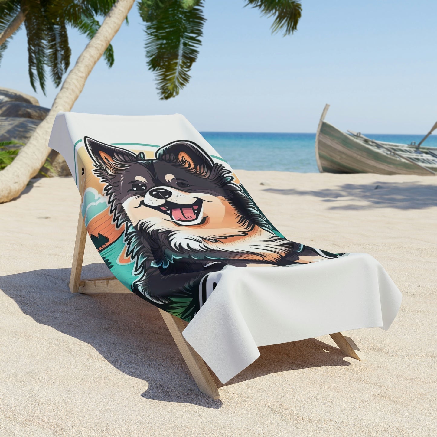 Finnish Lapphund - Cartoon #3 - Beach Towel