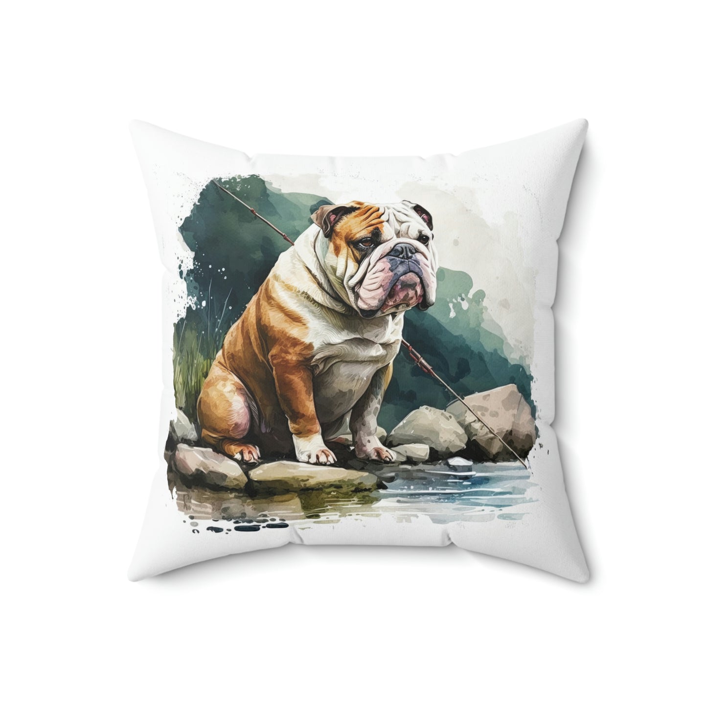 English Bulldog (Fishing) Square Pillow