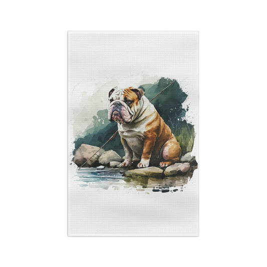 English Bulldog (Fishing) Soft Tea Towel