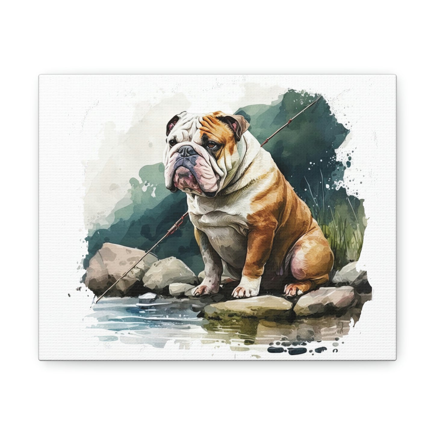 English Bulldog (Fishing) Canvas Gallery Wrap