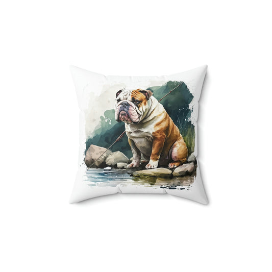 English Bulldog (Fishing) Square Pillow