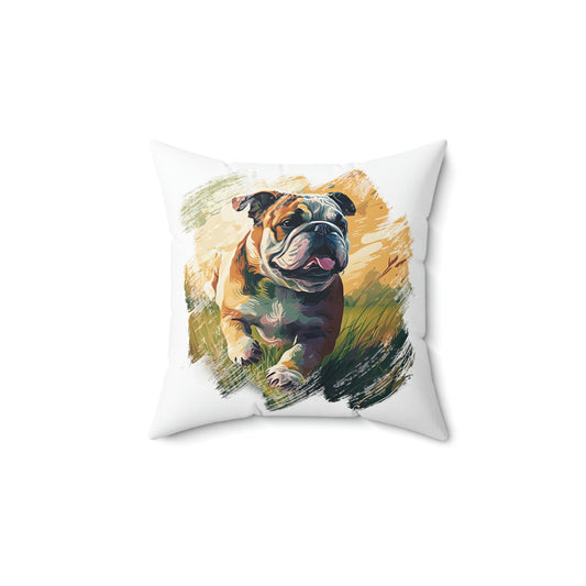 English Bulldog (Running) Square Pillow