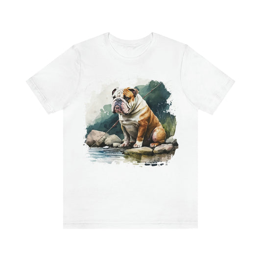 English Bulldog (Fishing) Unisex Short Sleeve Tee